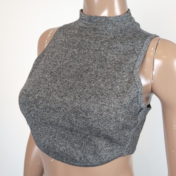 3/$20 Revamped By Sirens Ribbed Knit Crop Top Sleeveless High Mock Neck Melange - Picture 3 of 11